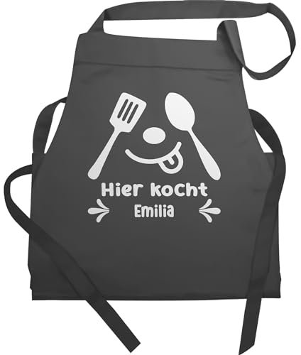 Schürze - Kochschürze - Hier kocht mit Namen I Geschenk Küchenzubehör Lustig - 60x87 - Anthrazit - küchentextilien küche küchenschürze geschenke für hobbyköche weihnachten schürzen