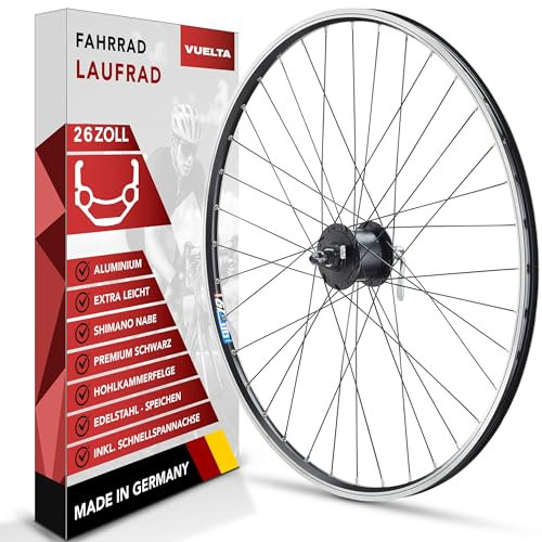Vuelta Fahrrad Felge 26 Zoll Vorderrad inkl. Nexus DHC30003NQAAL QR - Made in Germany Vorderrad Schwarz, V-Brakes/Felgenbremse,559x19C Hohlkammer-Felge 1540g, Laufrad Fahrradfelge Cut 19