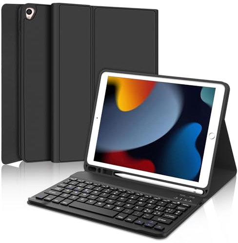 Occtingkind, Teclado para iPad 10.2 pulgadas 9a/8a/7ª gen (2019-2021), funda con magnética desmontable Bluetooth Cover teclado iPad 10.2, iPad Pro 10.5, iPad Air 3, diseño italiano, USB C, negro