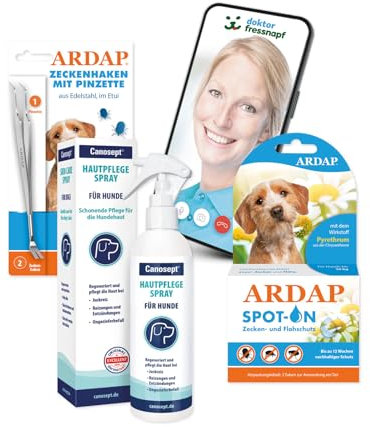 ARDAP Floh- und Zeckenschutz Paket inkl. Dr. Fressnapf Online-Tierarzt Beratung für Hunde (S) - Zeckenmittel für Hunde, Zeckenschutz Hund, Flohmittel Hund, Bis zu 12 Wochen Langzeitschutz