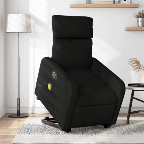 Homgoday Elektrisch Aufstehsessel, Massagesessel mit Aufstehhilfe, Fernsehsessel, Relaxsessel mit Liegefunktion, Ruhesessel Liegesessel, TV Sessel, für Wohnzimmer Schwarz Stoff