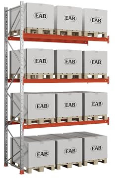 kaiserkraft | Palettenregal | verzinkt/orange | HxBxT 4500 x 2840 x 1100 mm | Fachlast 2250 kg | Anbauregal