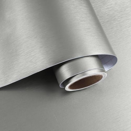 VaryPaper Carta da Parati Effetto Metallico Spazzolato Grigio Argento Spessa 40cmx800cm Pellicola Adesiva per Frigorifero Lavatrice Piano Cucina Top Lavabile Adesivi Decorativi per Mobili Armadio