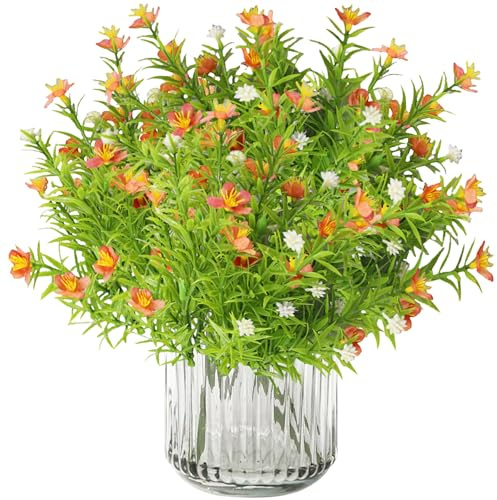 Fiori artificiali realistici per tomba, finto gelsomino con stelo lungo, bouquet di fiori finti per bouquet da sposa, centrotavola, decorazione per esterni, arancione, 0813