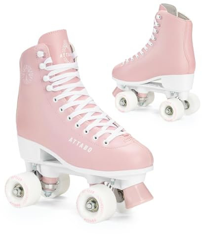 ATTABO Damen Rollschuhe Serena Größe 41 EU Größenverstellbar ABEC-3 Aluminium Skate Leder Obermaterial Zehenschutz Sicheres Bremsen Präzisionspassung 82A Räder