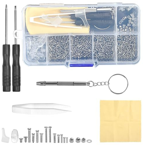 BRITECO 500 PCS Eyeglass Repair Tool Set, Glasses Repair Kit with Screws, Nose Pads, Screwdriver, and Tweezers - Complete Eyewear Fixing Kit