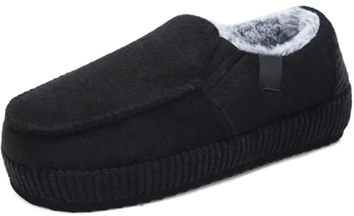 ONCAI Pantofole da Uomo Invernali in Comfort Cotone Strisce feltro, Caldi Chiusi Sul Retro in Velluto a Coste, Yoga Mat Suole in Antiscivolo Gomma Interni ed Esterni Taglia Nero 41