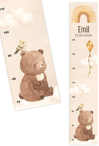 Bärenfreunde® - Personalisierte Messlatte Kind Holz zum Kleben oder Aufhängen - Skala 70-140cm - Süße Dekoration für Baby- & Kleinkinderzimmer (Kinder 70-140cm, Bär)