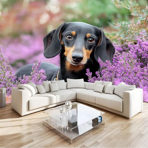 Wallpaper Photo Black Dachshund Purple Heather Murals Wall Art Wallpaper 400x280 cm 3D Photo Wall Mural Living Room Bedroom Luxury Art Wallpapers Papel Mural