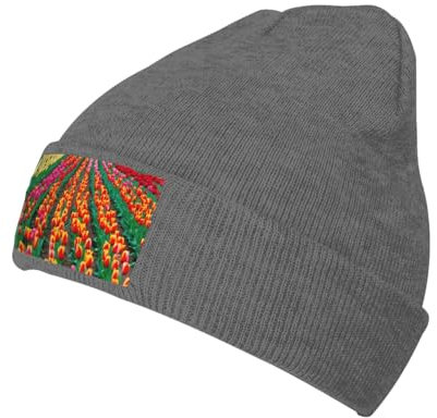Bunte Tulpen Strickmützen für Unisex, Beanie, Vintage-Mütze, für Herren und Damen, Mütze, Zubehör, Beanies für Erwachsene, dunkelgrau (Deep Heather), Einheitsgr��e