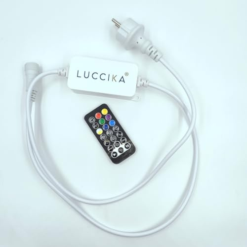Luccika Professional Alimentatore Trasformatore per Stringhe a Led RGB Controller con Telecomando, Spina Schuko, IP44, 230V per uso Esterno ed Interno