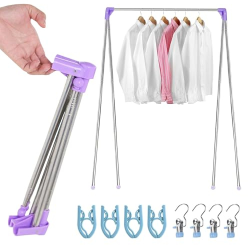 SANTUO Tragbarer Kleiderständer Klappbar,Wäscheständer,Tragbarer Wäscheständer aus Edelstahl, 34-78 cm einziehbarer faltbar Wäscheständer für Camping, Reisen, Outdoor, Wäscherei zu Hause usw.