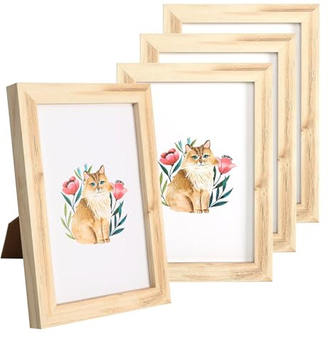 HFDONGL 4er Set Bilderrahmen 10x15 cm Fotorahmen Holzbilderrahmen Klein Bilderrahmen Set für Wandbehänge oder Tischdekoration (Originale Holzmaserung)