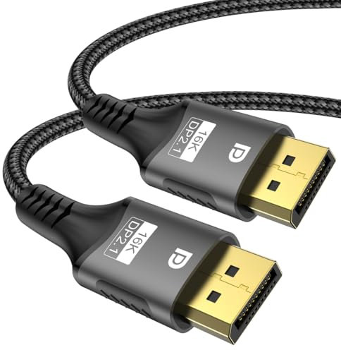 Cavo DisplayPort 2.1 intrecciato 80Gbps DP a DP cavo supporto 16K@30Hz 8K@120Hz 4K@240Hz HDR DSC 1.2a MST FreeSync G-Sync HDCP 2.2 Display Port Cable per TV PC Video Card Monitor (2m/6.6FT)