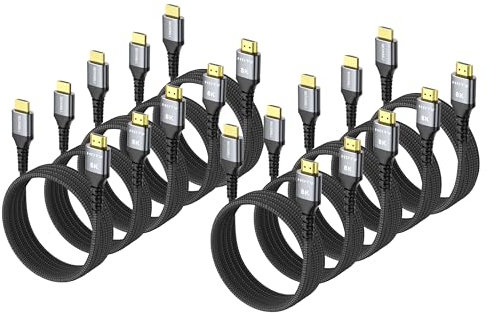 8K HDMI Cable 6FT 10-Pack, High Speed 48Gbps HDMI 2.1 Cord, Support 8K@60Hz & 4K@120Hz, HDR10+, SBTM, 12bit, 3D, eARC, Dolby Atmos, DTS:X, HDCP 2.3 for TV, Monitor, Apple TV, Roku, Soundbar, PS5, Xbox