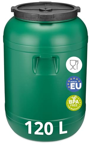 Garronda 120 L Rund Weithalsfass Futtertonne Wassertank Grün GD-0078 | BPA-frei, ohne Dichtung, als Wasserbehälter und Futterbehälter für Tierfutter, Sauerkraut, Gurken und Lagerung