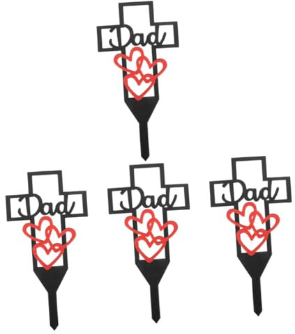 POPETPOP 4 Pièces Tombe Croix Pile Plaque tombale Piquet Jardin Décoration extérieure cimetière Tombe Stake de Jardin pieu couronnes Piquet Bois Signe inséré Halloween Poteau de Cour Le Fer