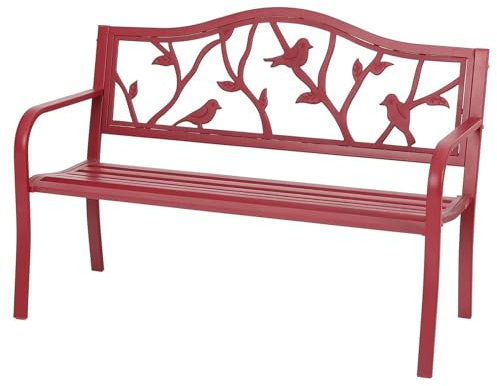 LMXRYPD Wetterfeste Gartenbank, 51 Parkbank aus Gusseisen, Rot, mit Rückenlehne und Armlehnen, Hohe Tragkraft, für Veranda, Rasen