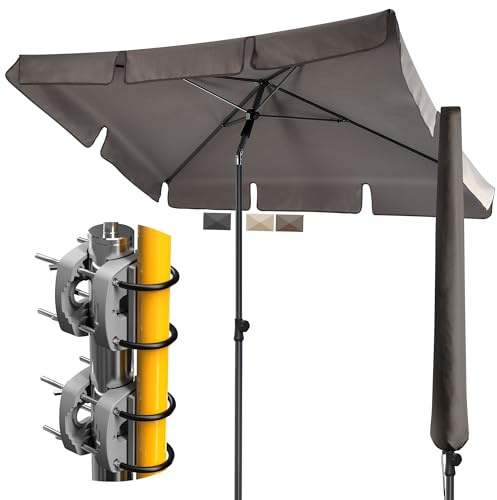 4smile Sonnenschirm Balkon SunnyShade, Sonnnenschutz Balkon SET 4-in-1, Taupe - UV50+ SunnyEasy Sonnenschirm rechteckig 200 x 125 cm + 2 x Sonnenschirmhalter Balkongeländer + Sonnenschirmhülle
