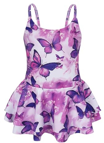 AmzBarley Girls Swimming Costume Swimsuit Kids One Piece Swimwear Skirt Leotard Children Swim Wear Bathing Suit Summer Holiday Beachwear Butterfly Age 5-6 Years 120