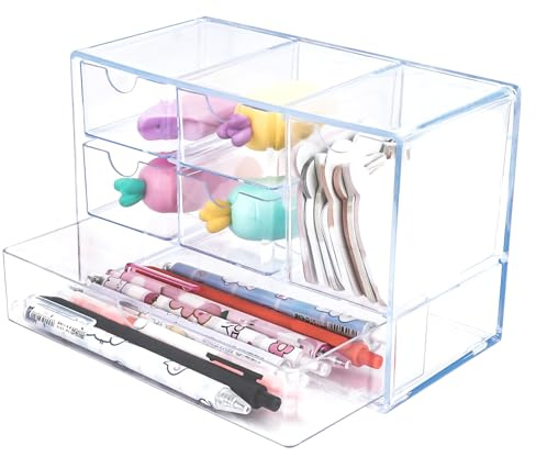 Jiayaus Mini Schubladenbox, Acryl Kosmetik Organizer mit 6 Schubladen