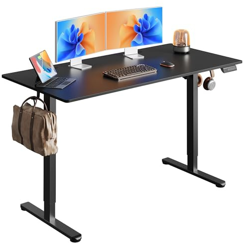 DEVAISE Höhenverstellbarer Schreibtisch 140x70cm Einteilig, mit leisem Motor und Memory-Funktion für 3 Höhen, ergonomischer Computertisch für Büro, Schwarz