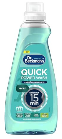 Dr. Beckmann Quick Power Wash Sport | Waschmittel 800 ml | Wirkt in Kurzprogrammen | Geruchsentfernung | Für Funktionskleidung | Einfache Dosierung