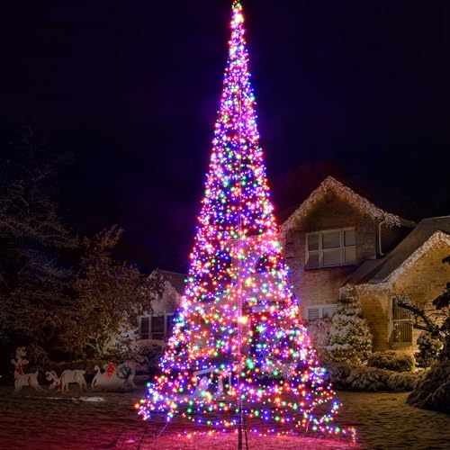 HOYECHI Flagpole LED Christmas Tree 23ft - Christmas Decorations Outdoor - 2600 LED Tree Multicolor - Suitable for Existing Flagpoles