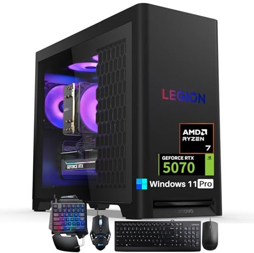 Lenovo Legion Tower 5 Gaming Desktop Computer, AMD Ryzen 7 7700X (fino a 5,4 GHz), NVIDIA RTX 5070 12GB GDDR7, 64GB DDR5, 4TB SSD, WiFi 6E, BT5.3, Ventole ARGB, Windows 11 Pro, KB e mouse, accessori