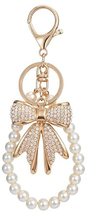 YingMengZhiGe Taschenanhänger,Glitzernder Schleifen Anhänger Handtasche mit Perlenkette und Strass,Bag Charm Elegant für Damen,Handtaschen Anhänger Tasche Damen,Süßer Schmuck Dekoration