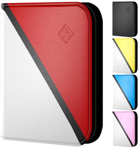 Trading Card Binder 4 Pocket – With 50 Pages + 400 Slot Capacity, Top Loading Sleeves, PU Leather Cover, Card Folder & Collector Album for Standard Size Trading Cards, TCG & Sports Cards - Red