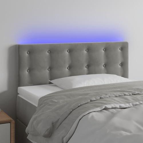 Qnhdfrt LED Kopfteil Bett 100x5x78/88 cm Samt Hellgrau Höhenverstellbar Bunter LED Streifen Modernes Design Bequemes Wandkissen für Schlafzimmer