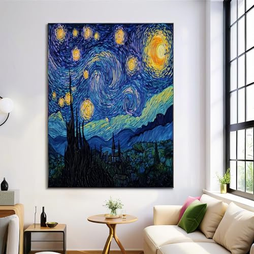 ZISTRCBAO Blauer Sternenhimmel Kunstdruck Auf Leinwand 60×90 cm, Abstraktes Ölgemälde Leinwand Wandkunst Poster Drucke Für Bürodekoration Für Wohnzimmer Schlafzimmer Küche Und Café, Dunkelblau