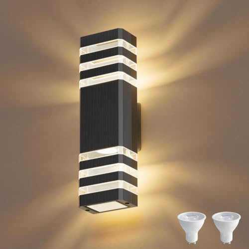 Klighten Außenlampe Wand 10W,Aussenlampe GU10 Up Down 3000K，Schwarz | IP65 Außenwandleuchte,LED Wandleuchte aussen für Garage & Korridor
