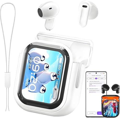 2026 NE20 Translation Earbuds Real Time, 165 Languages AI Translator Earbuds with 7 Trans Modes, HiFi Sound Bluetooth 6.0 Translator Headphone with Touch Screen for Travel, Meeting, Study, White