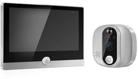 FACAIIO Caméra de surveillance WLAN avec écran couleur 4,3, HD 1080p, vue 167°, détection de mouvement PIR, compatible Alexa, batterie 5000 mAh