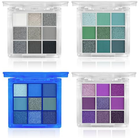 Flintronic 9 Farben Matt Lidschatten Palette und Schimmernde, 4er-Packung Pigmentierte Lidschattenpalette Bunt, Wasserdicht, Langlebig Eyeshadow Palette für Frauen und Mädchen, Party, Festival