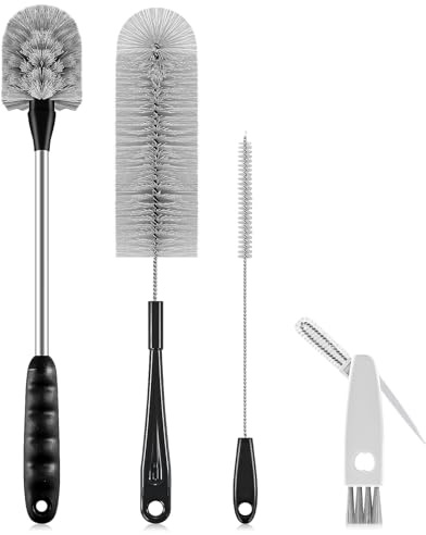TOOUT 4 Pack Bottle Brush Cleaning Set, Including Long Handle Water Bottle Brush and 3 in 1 Cup Lid Cleaning Brush, Straw Cleaner Brush Washing for Baby Bottles, Tumblers, Glasses