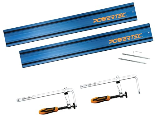 POWERTEC 72459 110 Track Saw Guide Rail Joining Set for Milwaukee Track Saws w/Quick Screw Clamps | 2x55 Aluminum Guide Rails (2) Guide Rail Connectors (2) Guide Rail Clamps for Woodworking Projects