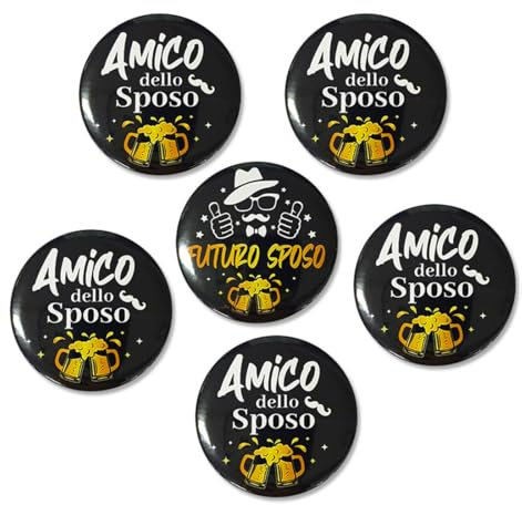 CATZUM Spille Gadget Addio al Celibato Sposo e Amici (6 Pezzi: 1 Sposo + 5 Amici). Distintivi in Metallo per Festa, Matrimonio.