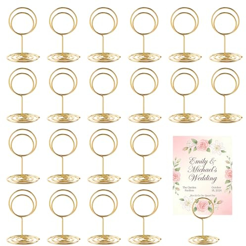 AIEDECOPT 20 Stück Tischnummernhalter, 5CM Mini Tischkartenhalter Gold, Fotohalter Menükartenhalter, Tischkartenhalter Metall, Tischkarten Halterung für Tischdeko, Hochzeit, Restaurant, Party, Büro