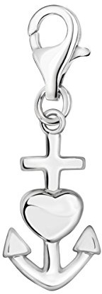 Quiges Charm Anhänger 3D Anker und Herz 925 Silber mit Karabinerverschluss für Bettelarmband