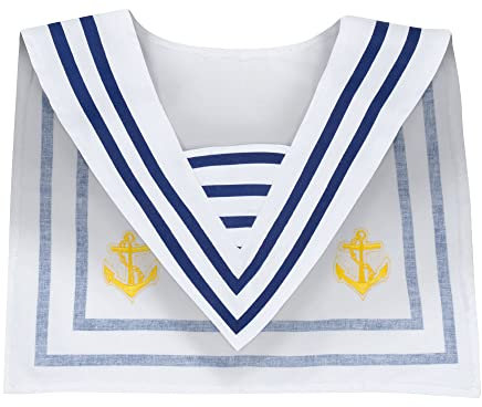 Boland 44354 - Col marin, blanc-bleu avec ancre jaune brodée, marin, capitaine, bateau, accessoire, déguisement, carnaval, fête à thème