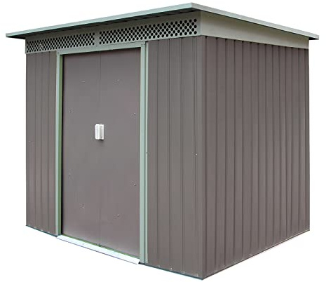Metall Gerätehaus Geräteschuppen Gartenhaus Schuppen Dublin grau beige 280x206cm