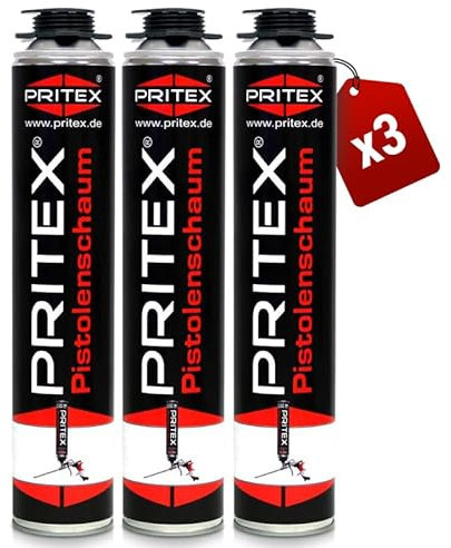PRITEX – Pistolenschaum 3 x 750 ml zum Verfüllen, Dämmen & Abdichten – Montageschaum mit hervorragender Schall- & Wärmedämmung – Bauschaum für Montagepistole