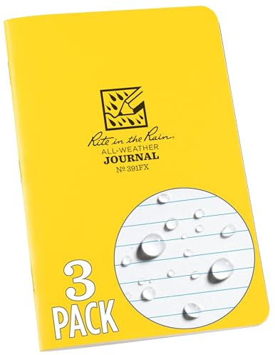 Rite in the Rain Weatherproof Stapled Notebook, 4.625 x 7, Yellow Cover, Journal Pattern, 3 Pack (No. 391FX)