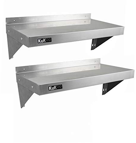 2 x KuKoo Commercial Stainless Steel Shelves Kitchen Wall Shelf Catering Corrosion Resistant & Free Microfiber Cloths 900mm x 300mm