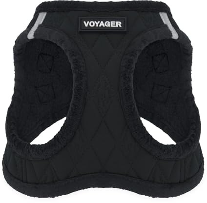 Best Pet Supplies - All Weather Mesh / Plush, Reflective, No Pull Harness for Small, Medium Dogs, Cats - Secure with Hook & Loop Fastener, Buckle, Double D-Rings - Black Plush, M