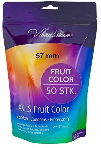 VIBRATISSIMO Condones Fruit Color paquete de 50 | sensitivos y extra húmedos | para hombres | bolsa de condones recerrable | Multicolor | Extrafinos | b=57mm