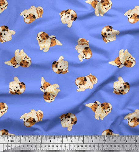 Soimoi Blau Baumwolljersey Stoff Sußer Welpe Hund Stoff Meterware 58 Zoll breit